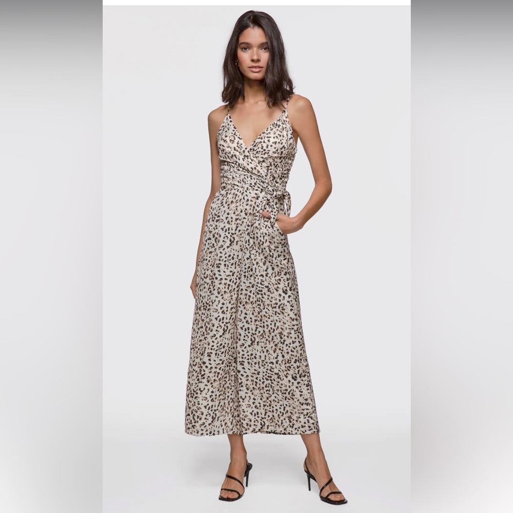 Anthropologie Greylin Tasha Leopard Print Wrap Front Jumpsuit